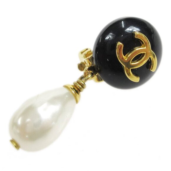 Chanel Artificial Pearl Dangle Earrings Clip-On Black - Picture 4 of 4